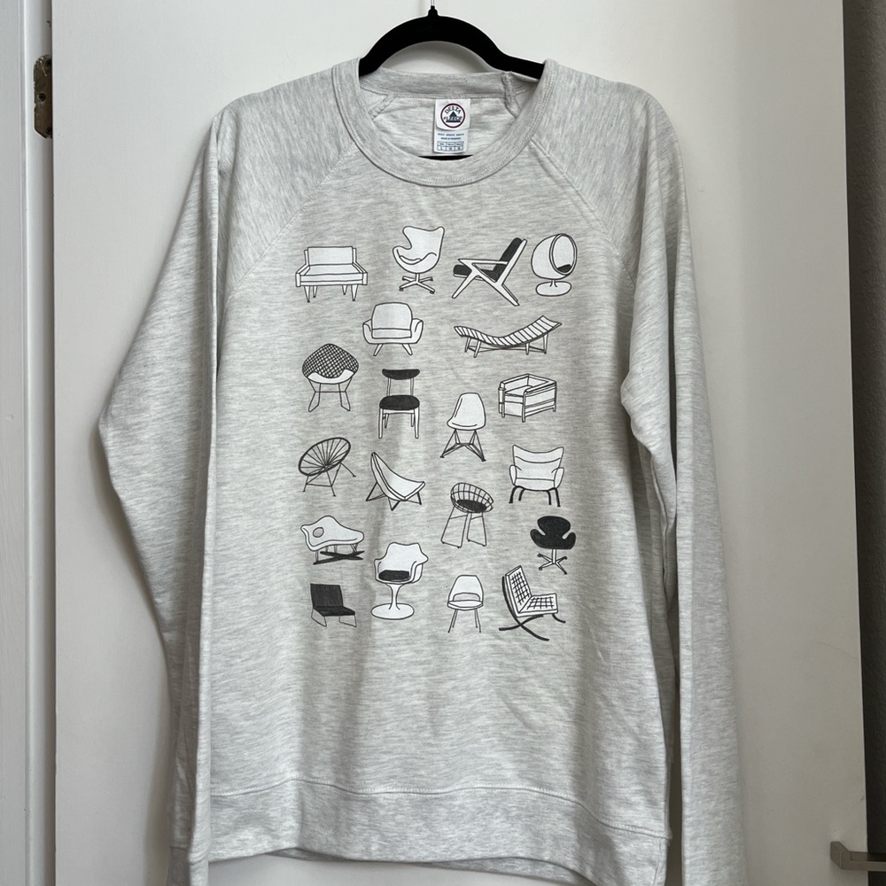 Crewneck Sweatshirt Custom Screen Printed Vintage Midcentury Chairs